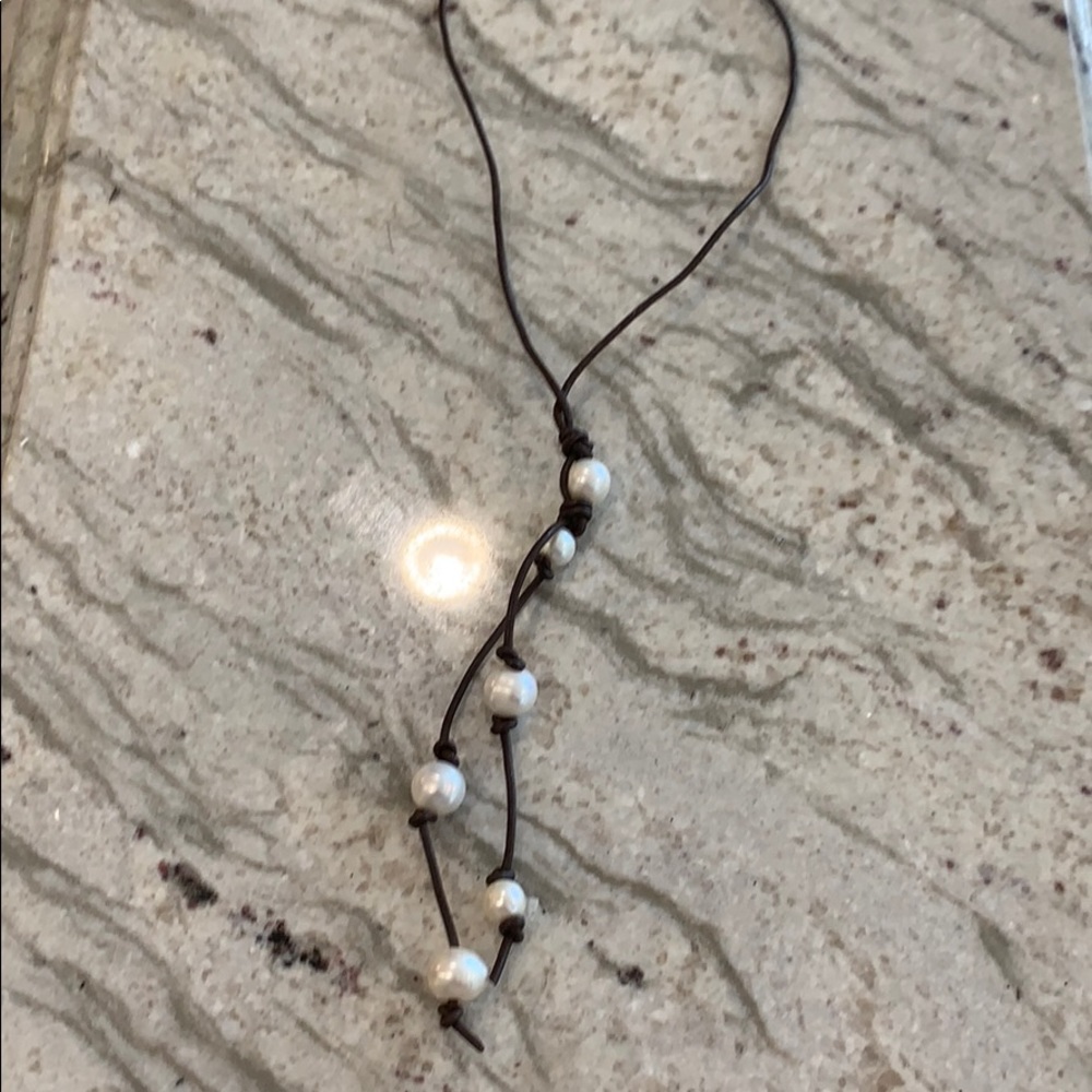 Leather Pearl Long Necklace